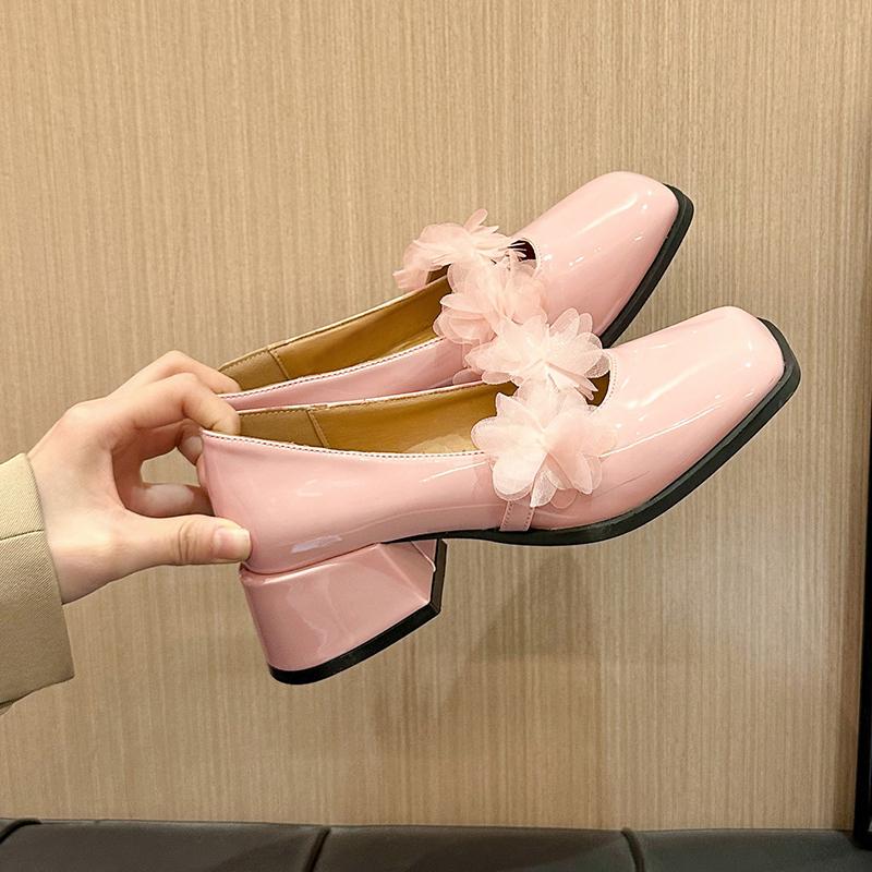 Fashion 2025 Women's Fashion Thick Heel Shoes Autumn New Square Head Shallow Mouth Butterfly Knot Anti-slip Wear-resistant Low-top Shoes