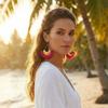 Ins Retro Fan Raffia Earrings European and American Personality Exaggerated Bohemian Fringed Earrings
