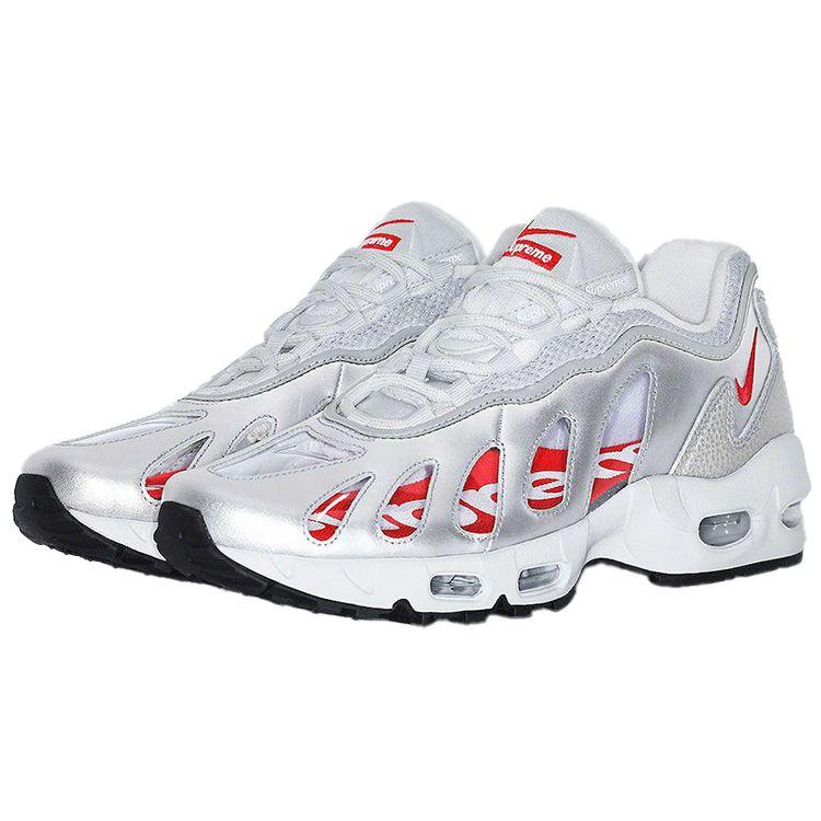 Supreme X Nike Air Max 96 Metallic Silver Men Sneakers Speed-Red Clear CV7652-001