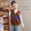 Little Naive Girls' Floral V-Neck Wool Blend Knit Vest