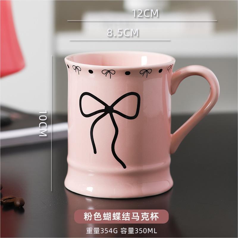 

Ceramic Bow Mug for Office Home Milk Breakfast Coffee Cup Women Couple Birthday Gift Souvenir 350ml