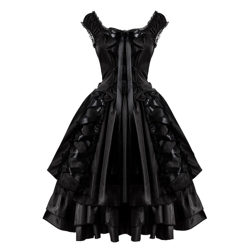 2024 Women's Lace Gothic Renaissance Dress with Bowknot Full Skirt