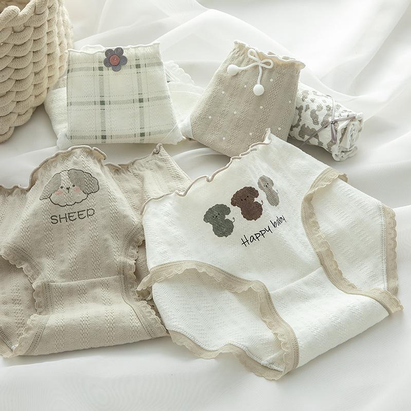 Women's Cotton Underwear Panties Girls' Cute Printed Briefs Mid Waist Seamless Underpants Female Cartoon Lingerie YSL