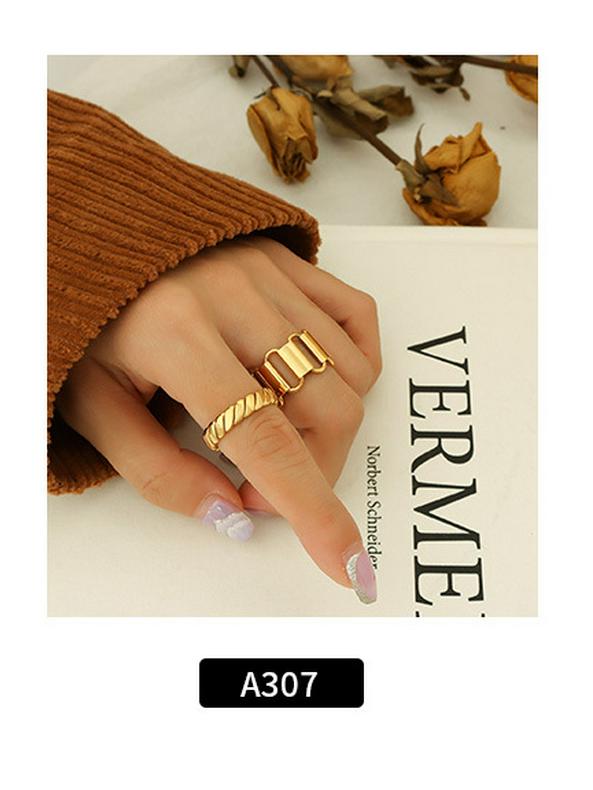 French Retro Geometric 18K Gold-Plated Stainless Steel Couple Rings - Niche INS Style