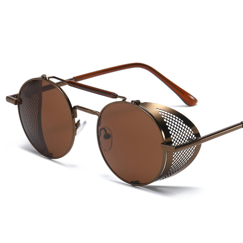 Men's Round Frame Sunglasses Metal Frame Side Shield Steampunk Style Retro Eyewear UV Protection Lightweight Design