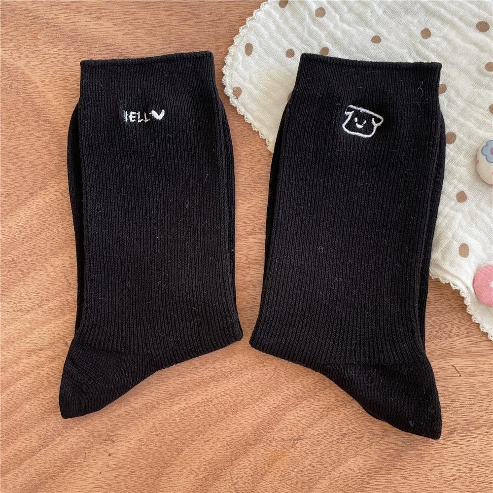 

Girls Spring and Summer Thin Simple Embroidery Dog Comfortable Tube Cotton Socks 1 pair чорний