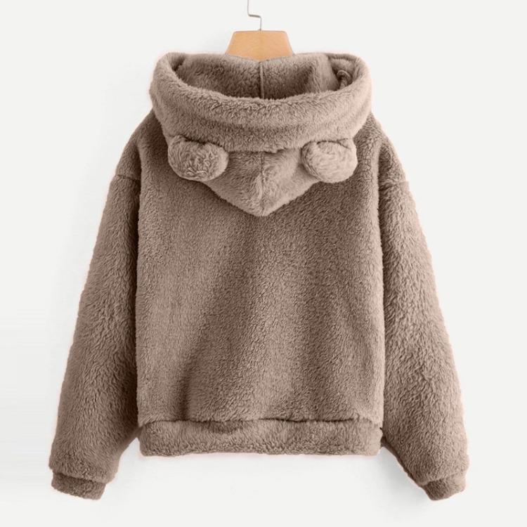 Women's Cute Bear Ears Plush Long Sleeve Hooded Sweatshirt Pullover Hoodies