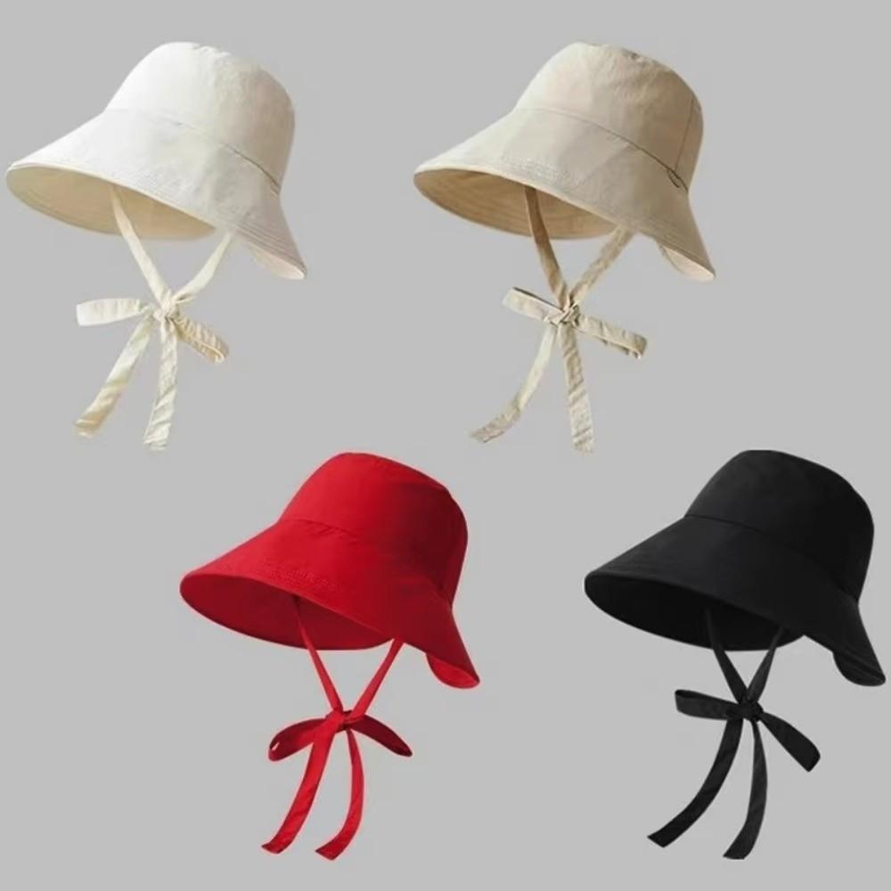 Fashionable Lace-up Fisherman Hat Windbreak Lightweight Sunshade Hat Solid Color Summer Cap Women