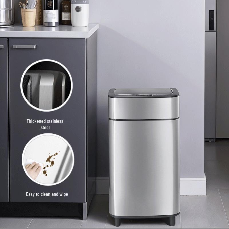 2025 High-End Light Luxury Smart Sensor Trash Can, Stainless Steel with Lid for Kitchen, Bedroom, or Living Room.