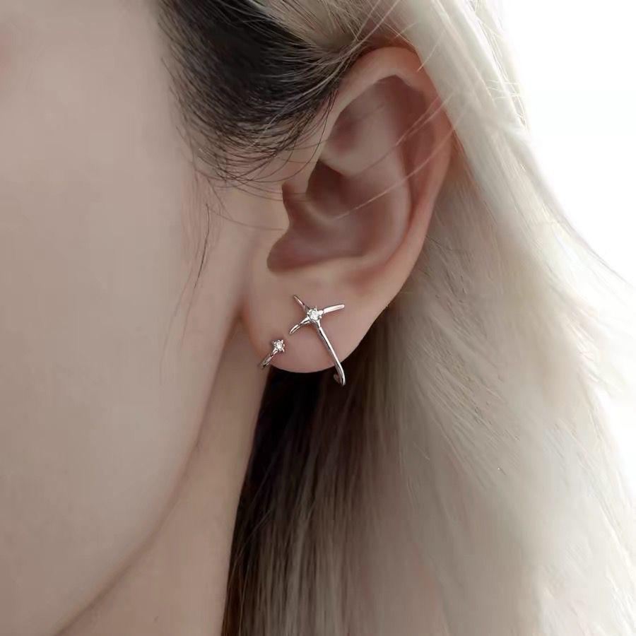 925 Silver Hypoallergenic Star Cross Earrings Fashion Unique Design Gothic Style New Trendy Versatile Earrings Jewelry for Women