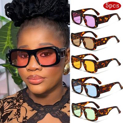 5pcs Women Large Frame Square Sunglasses Protective Glasses Fashion Candy Color Eyewear Unisex Simple Personality