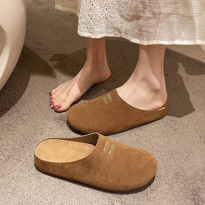 2025 Spring New Bag Head Half Slippers Women's One-pedal Casual Shoes Inner Height Increase Low-heeled Women's Shoes