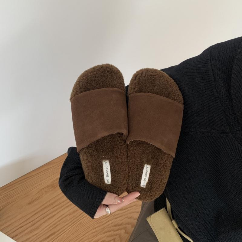 Retro Versatile Thick-soled Fluffy Shoes for Women To Wear 2025 New Autumn and Winter Fairy Wind Lamb Wool with Cotton Slippers