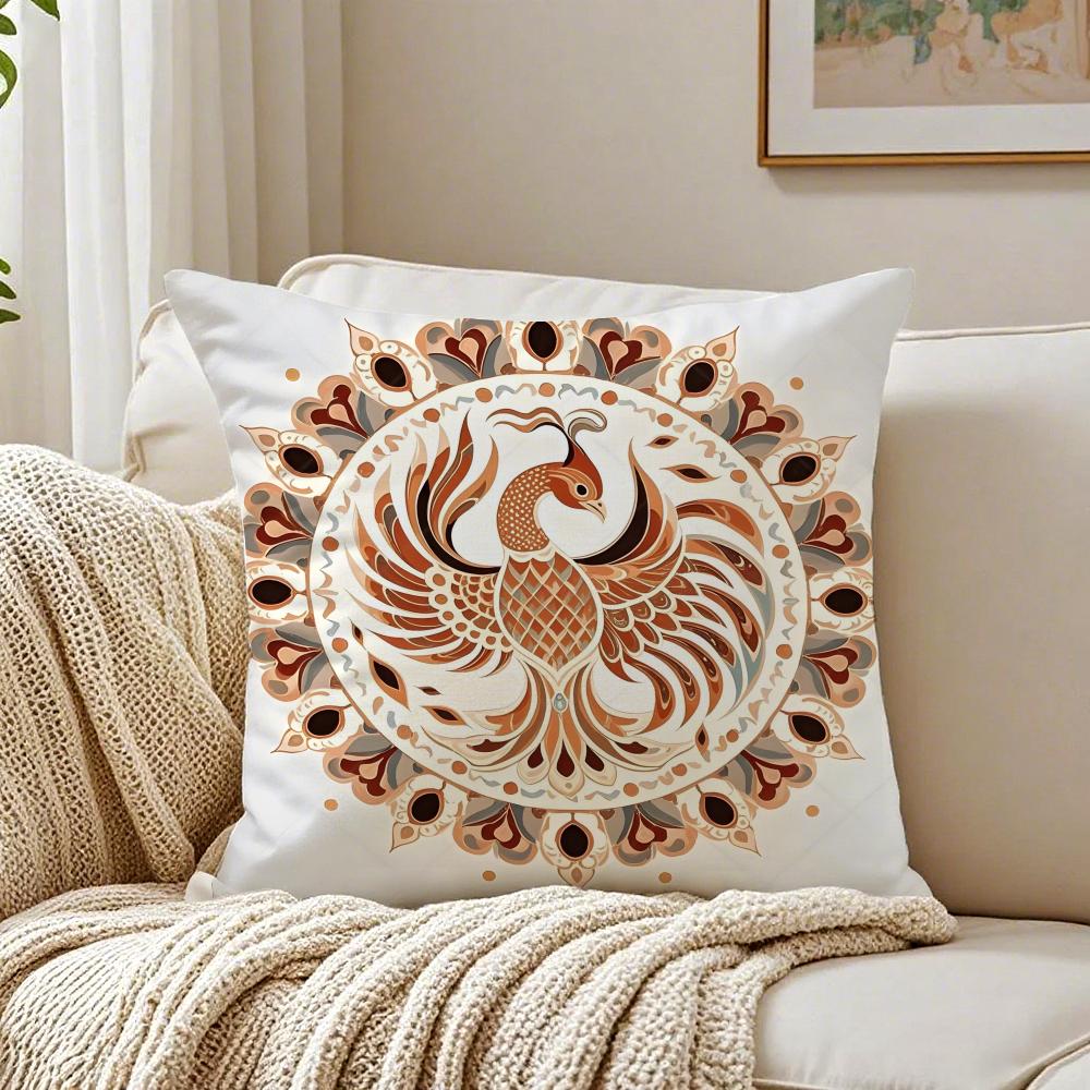 Chinese Phoenix Pattern Elegant Design Art Cushion Cover Linen Pillowcase Soft for Sofa Bed Home Room Decor