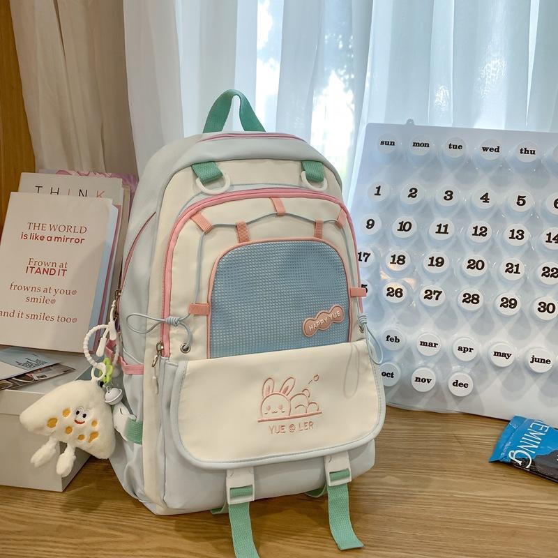 Japanese Macaron Backpack New Schoolbag Contrast Color Large Capacity Backpack for Junior High School Students