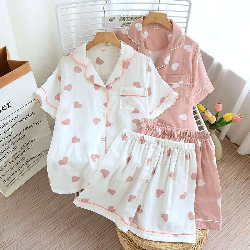 Women's 2023 Summer Cute Short Sleeve Cotton Pajama Set