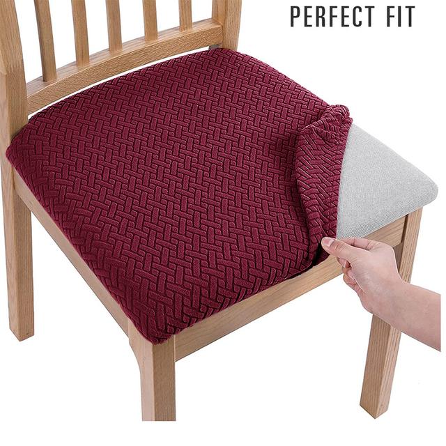 Removable Dining Chair Seat Cover Jacquard Dining Chair Covers Stretch Seat Cushion Slipcover for Kitchen Chairs