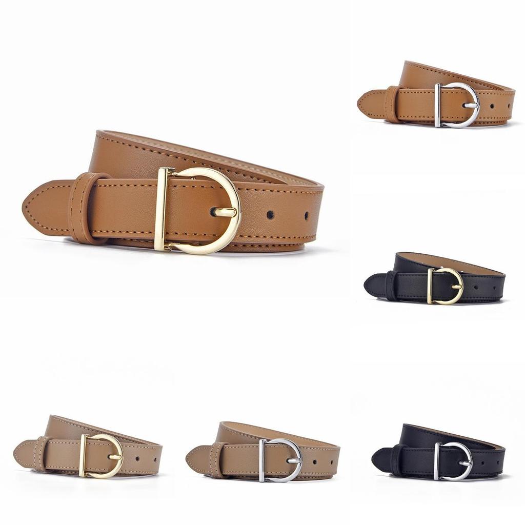 Casual Womens Leather Belt With Silver Or Gold Alloy Buckle For Fashionable Looks