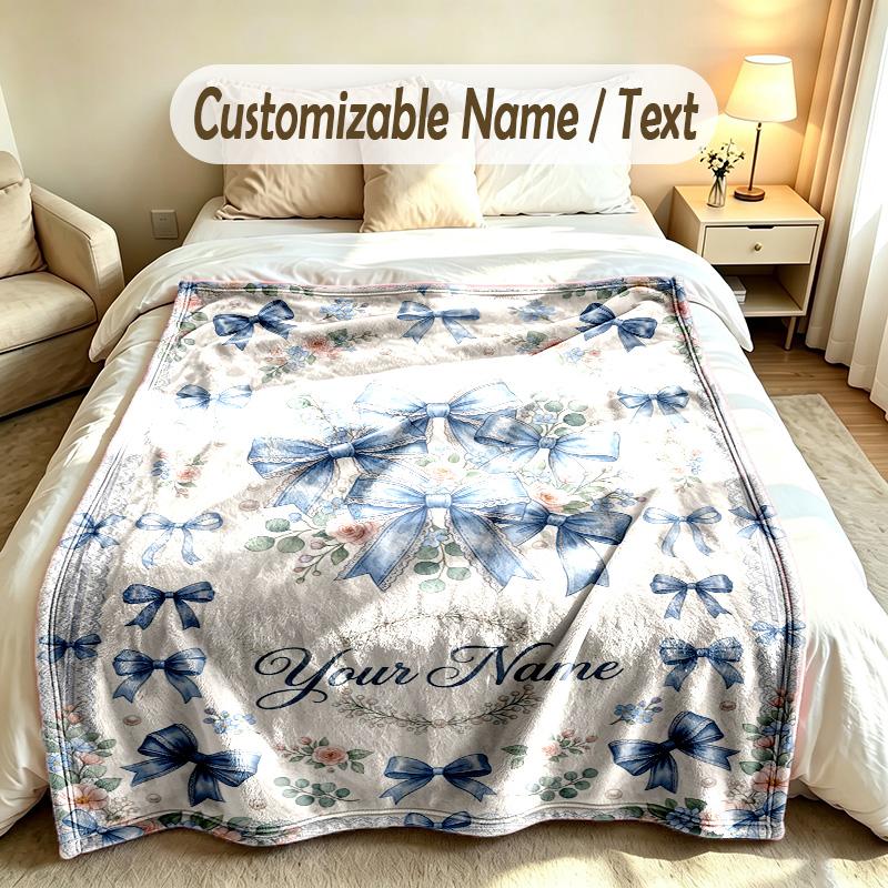 Floral Garden Theme Soft Blanket Personalized Custom Name Text Print Warm Blanket Home Sofa Bedroom Decor