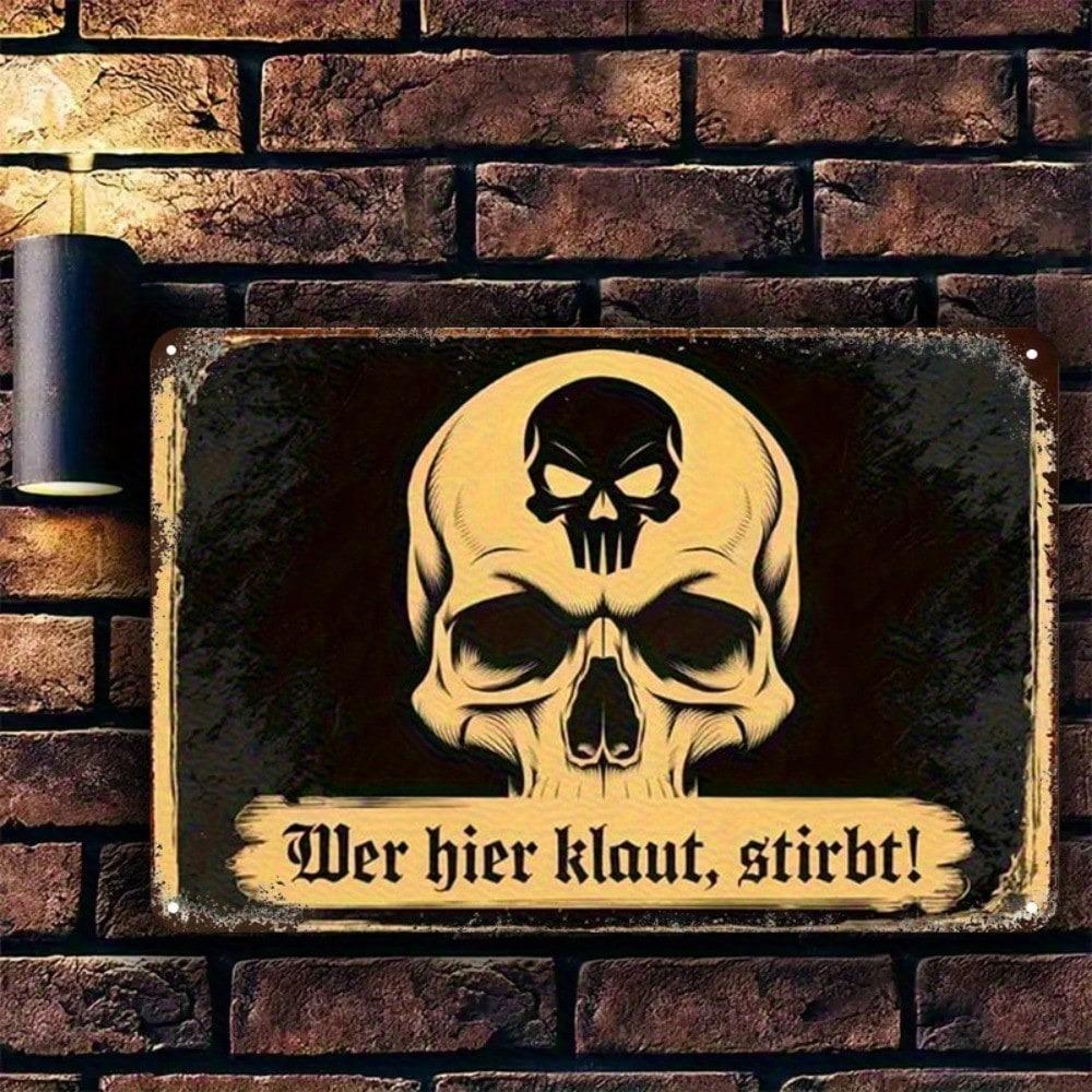 Viking Skull Metal Sign Black Gold 8x12 Inch Warning Home Decor Plaque