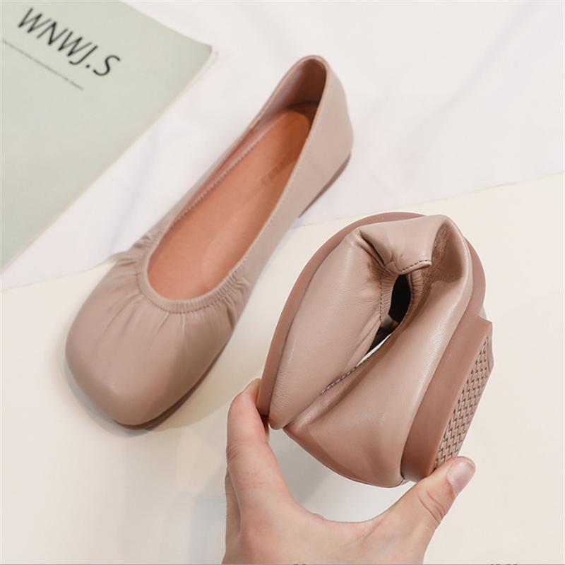 Genuine Leather Woman Casual Flats Female Retro Shoes Low Heeled Soft Soled Flat Shoes Casual Versatile Loafers Women