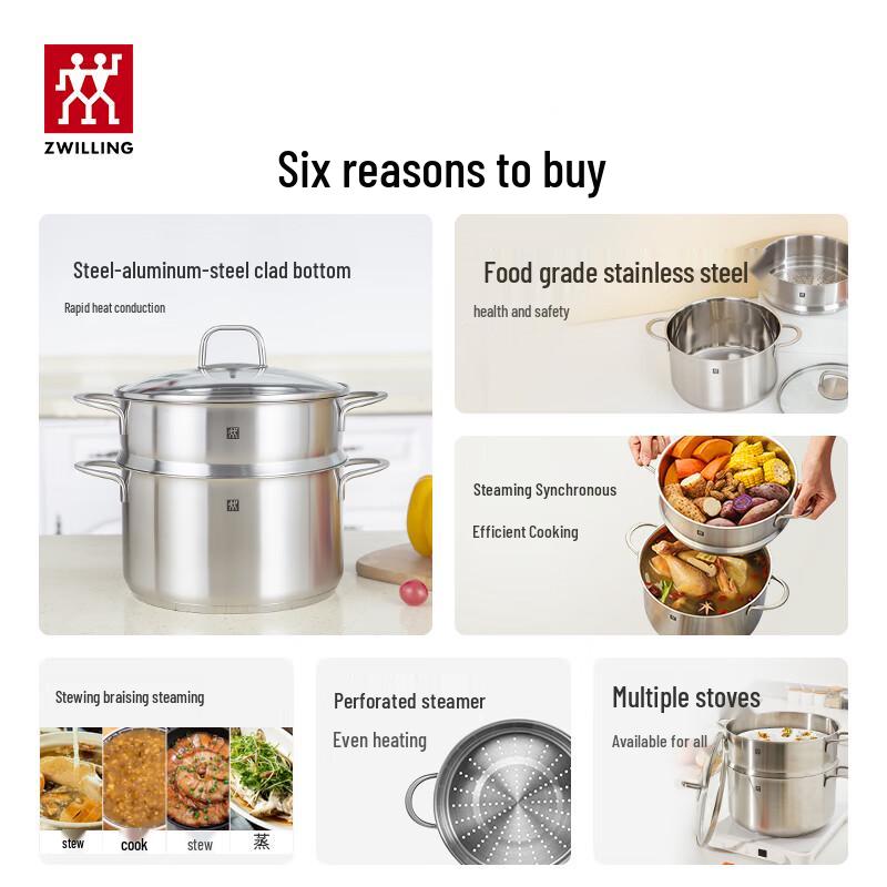 Zwilling Nova Plus 24cm Stainless Steel Soup Pot with Steamer