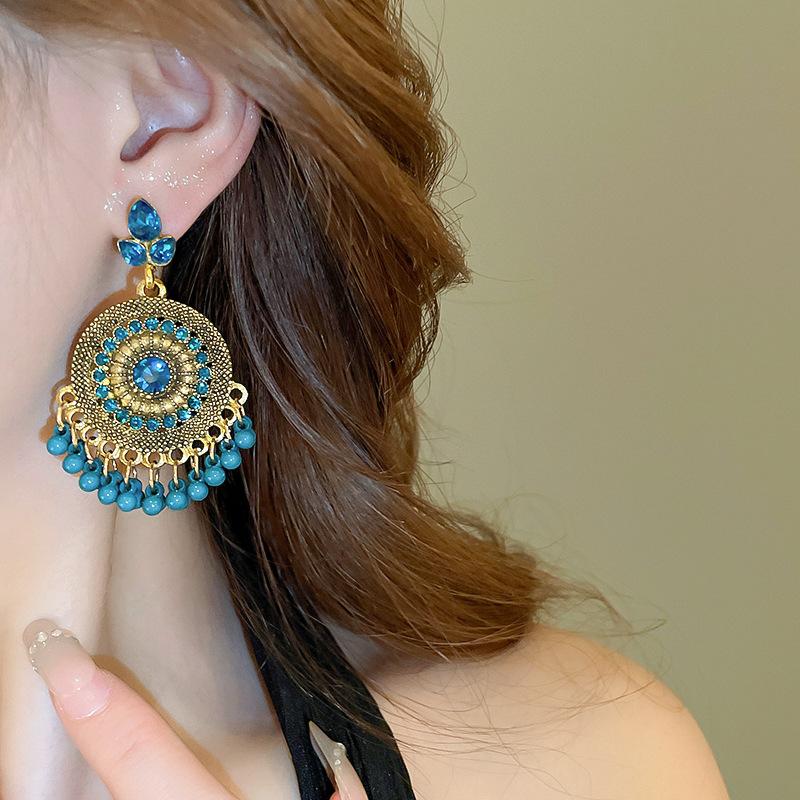 GemChic Women's New Vintage Colorful Set Rhinestone Water Drop Fringe Earrings Ethnic Fashion Stud Earrings Birthday Christmas Jewelry Gift