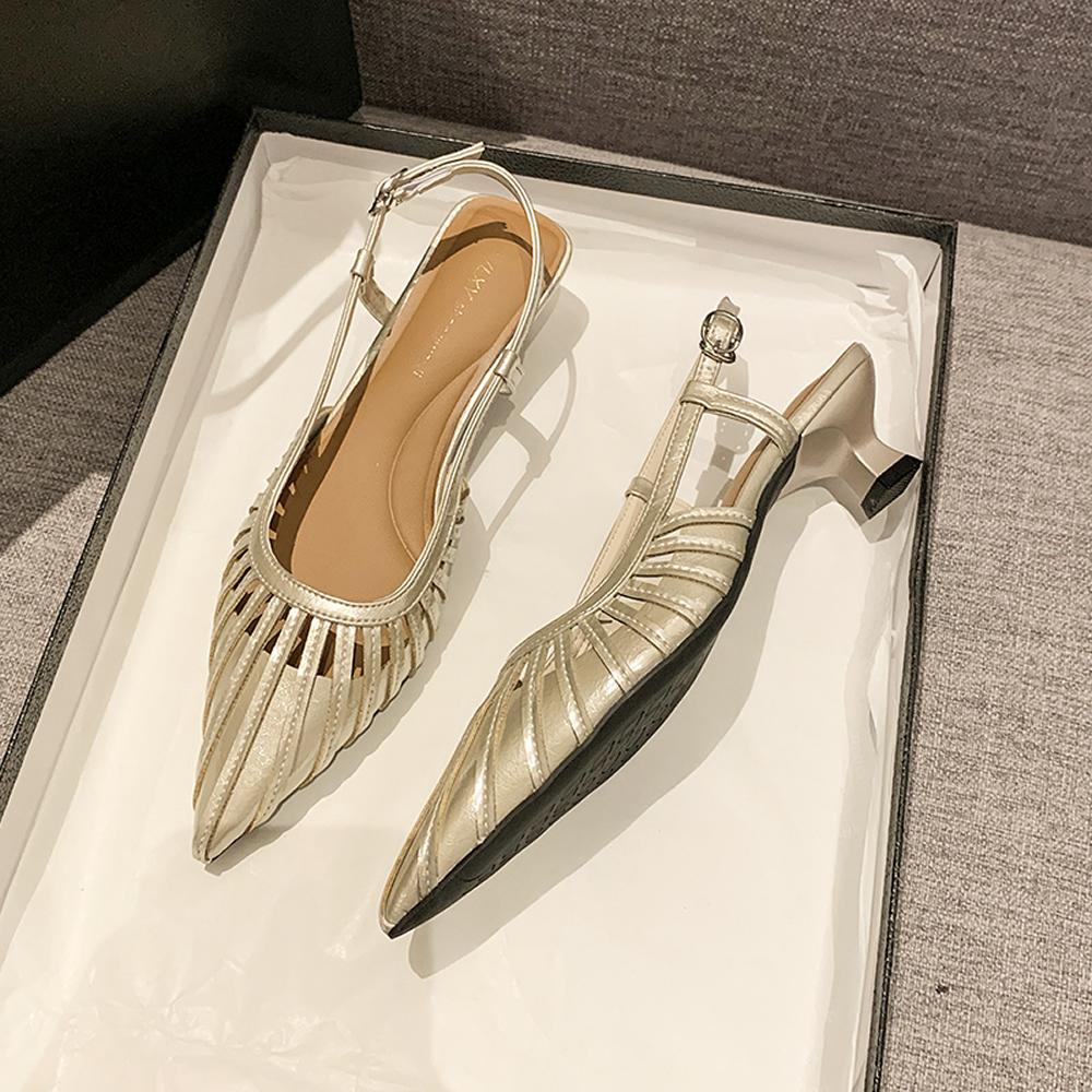 French Hollow Bag Head Sandals Women's Summer New Thin Temperament Special-shaped Heel Niche Design Roman Shoes Platform Heels
