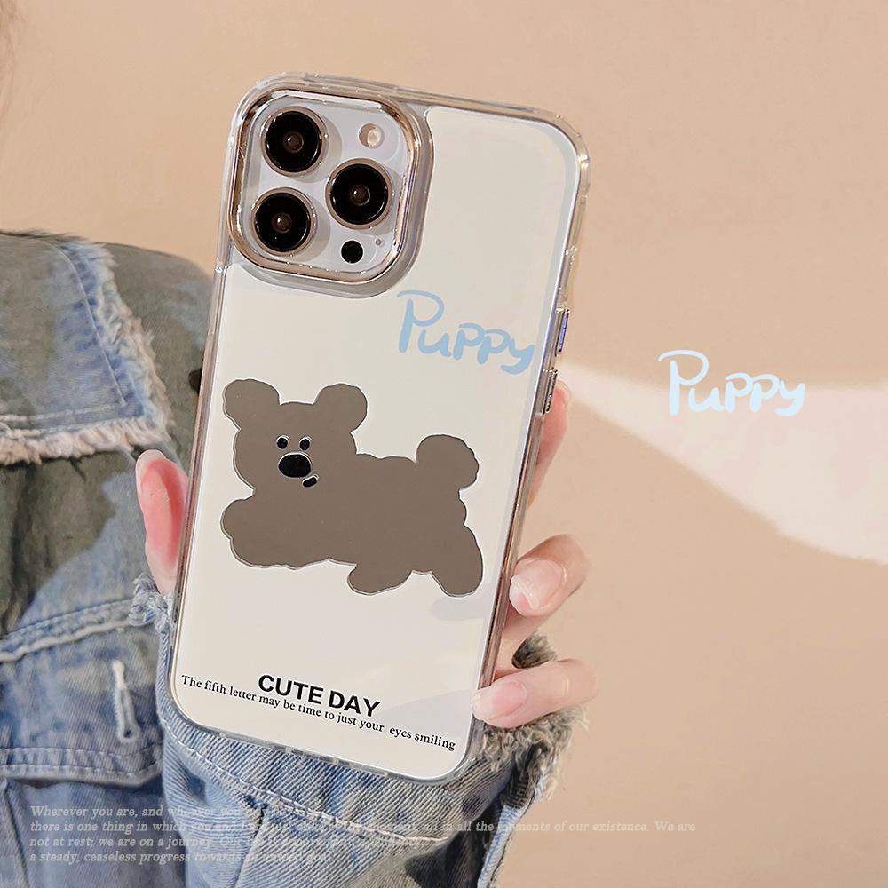 Dog electroplated mirror iphone17 iPhone case 16promax Japanese and Korean cartoon 11 makeup mirror 15 applicable