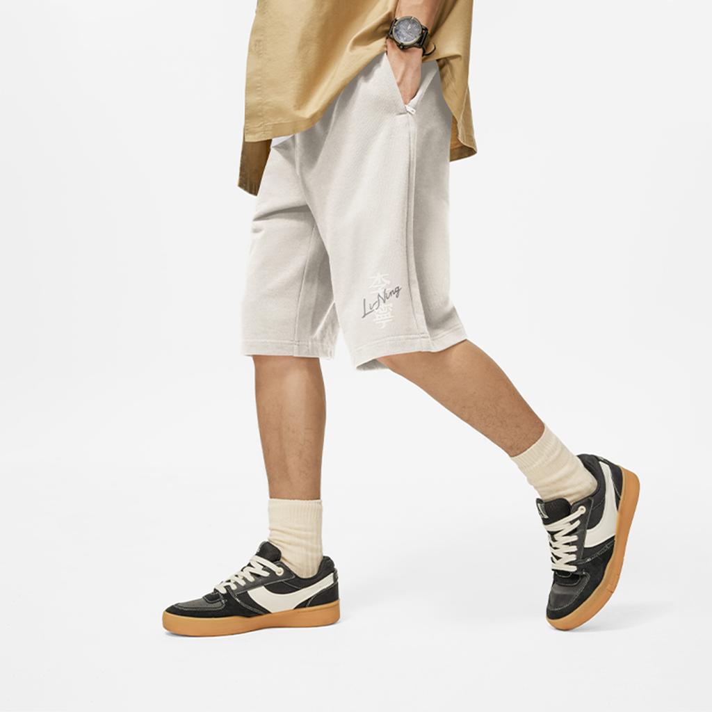 Li Ning Breathable Elastic Drawstring Printed Logo Straight Leg Sports Shorts Men Shorts Flower-Gray Tile-Gray AKSU621-6