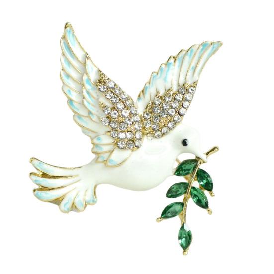 Brooch Pin Symbolic Peace Pigeon Design Zinc Alloy Pin with Rhinestone Inlay Suits Coats Sweaters Dresses Badge B