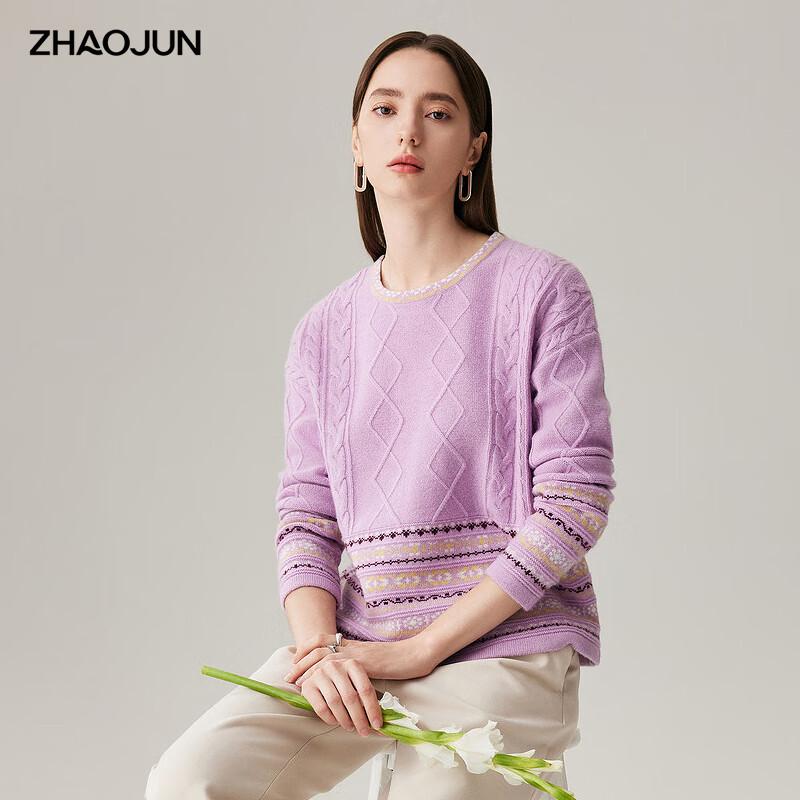 

Zhaojun Women s Fair Isle Round Neck Cable Knit Wool Sweater M