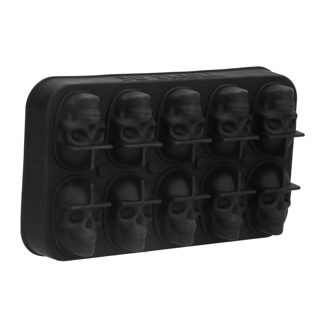 10 Grids Ice Cube Mold Silicone Black Professional Skull Ice Cube Mold for Halloween Home Bar