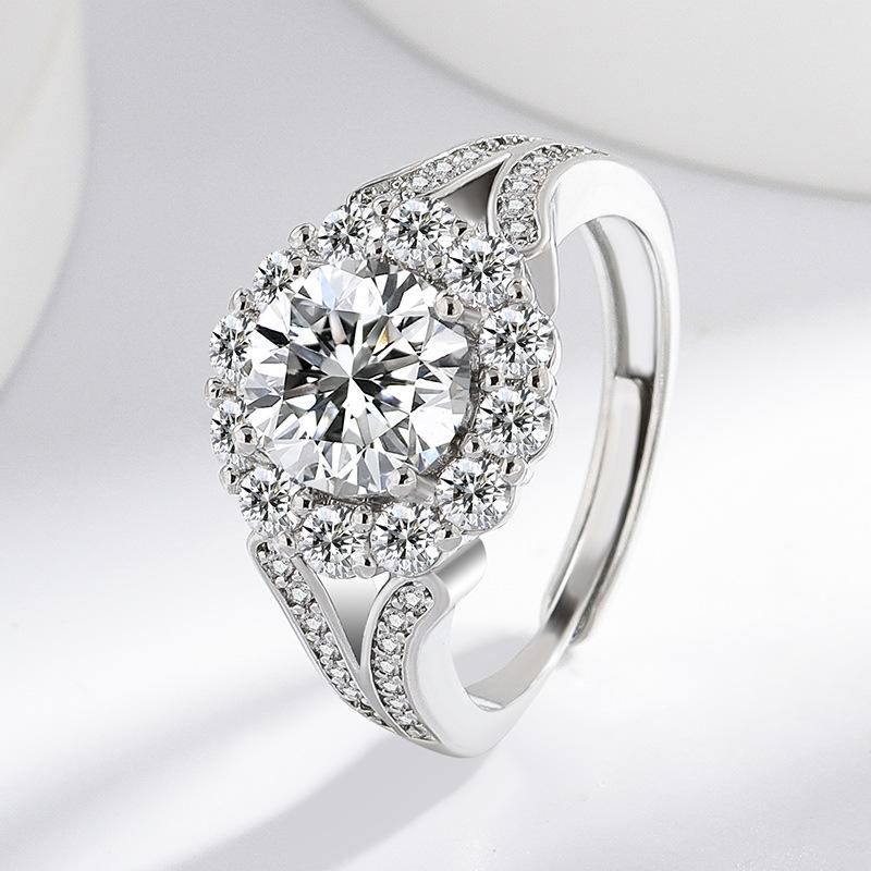 925 Sterling Silver Ring Imitation Moissanite White Zircon Ring Women's Fashion Simple Ring Birthday Party Wedding Jewelry Gift