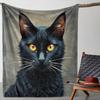 1pc Zeal Lily Black Cat with Yellow Eyes Flannel Blanket - Soft Retro Style All-Season Throw for Sofa, Bed, Car, Office & Campin