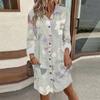 Women's Fashion Temperament Autun And Winter Button Lapel Pocket Long Sleeve Floral Print Dress