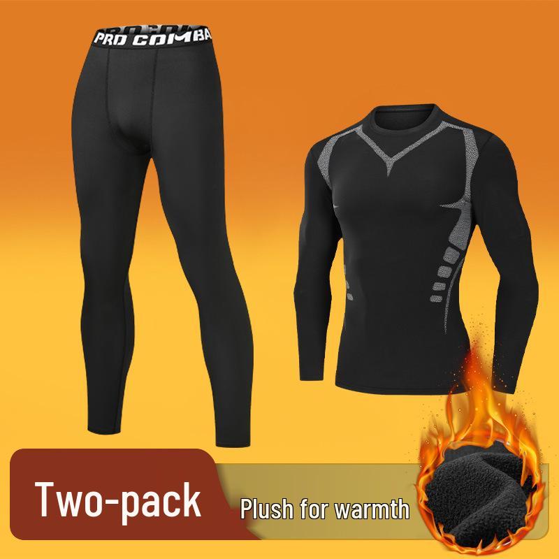 Men's Plus Velvet Quick-Dry High-Elastic Training and Running Set: Autumn/Winter Warm Fitness Tights and Base Layer.