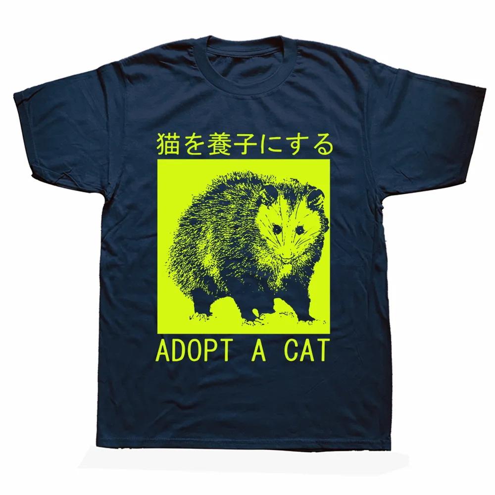 Adopt A Cat Opossum Japanese T Shirts Graphic Cotton Short Sleeve Birthday Gifts Style T-shirt Mens Plus Size Women