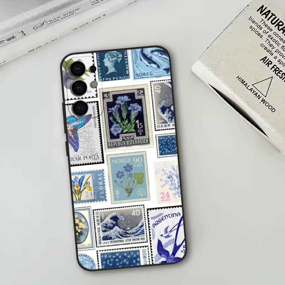 

Retro Stamp Phone Case For Samsung S25,S24,S21,S22,S23,S30,Ultra,S20,Plus,Fe,Soft Silicone Black Cover Samsung S25ULTRA