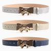 Metal Bow Knot Pu Leather Waist Belt Solid Color Waistband Women Gift Fashion