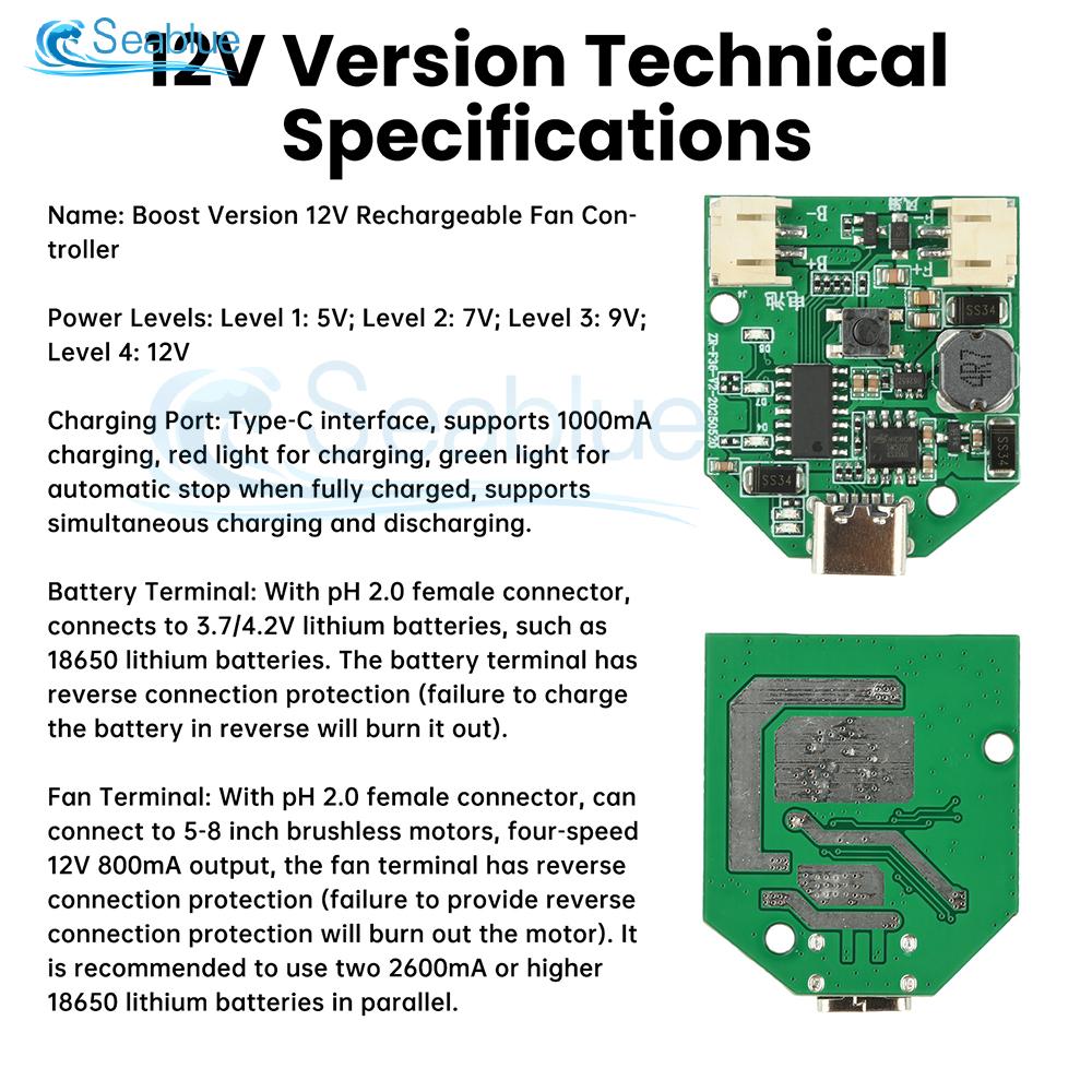 Type-C USB Charging Small Fan Board Control Board Motherboard Handheld Small Table Fan Mobile Fan Universal Board 5V 7V 9V 12V