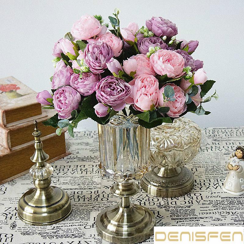 9 Head Philipos Rose Artificial Flowers Small Bouquet 30cm Silk Fake Flowers for Home Decor Wedding Decoration, 1pc