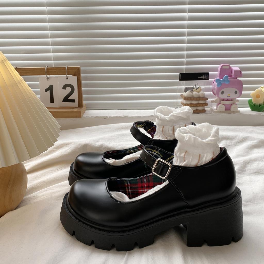 Talons Plateformes Chaussures Mary Jane Simples Lolita Chaussures à Talons Plateformes Noires Étudiant Collège Doux Talon Moyen Femmes Chaussures Simples