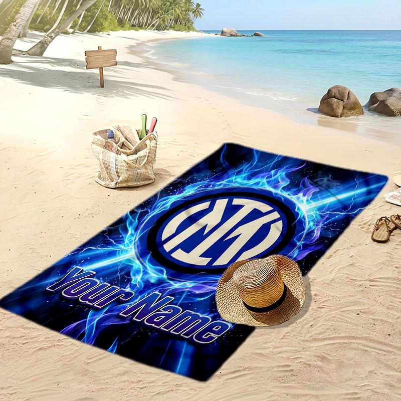 Inter Milan Personalized Printed Beach Towel Soccer Logo Support Custom Name Text Absorbent Towel For Sport Travel Special Gift