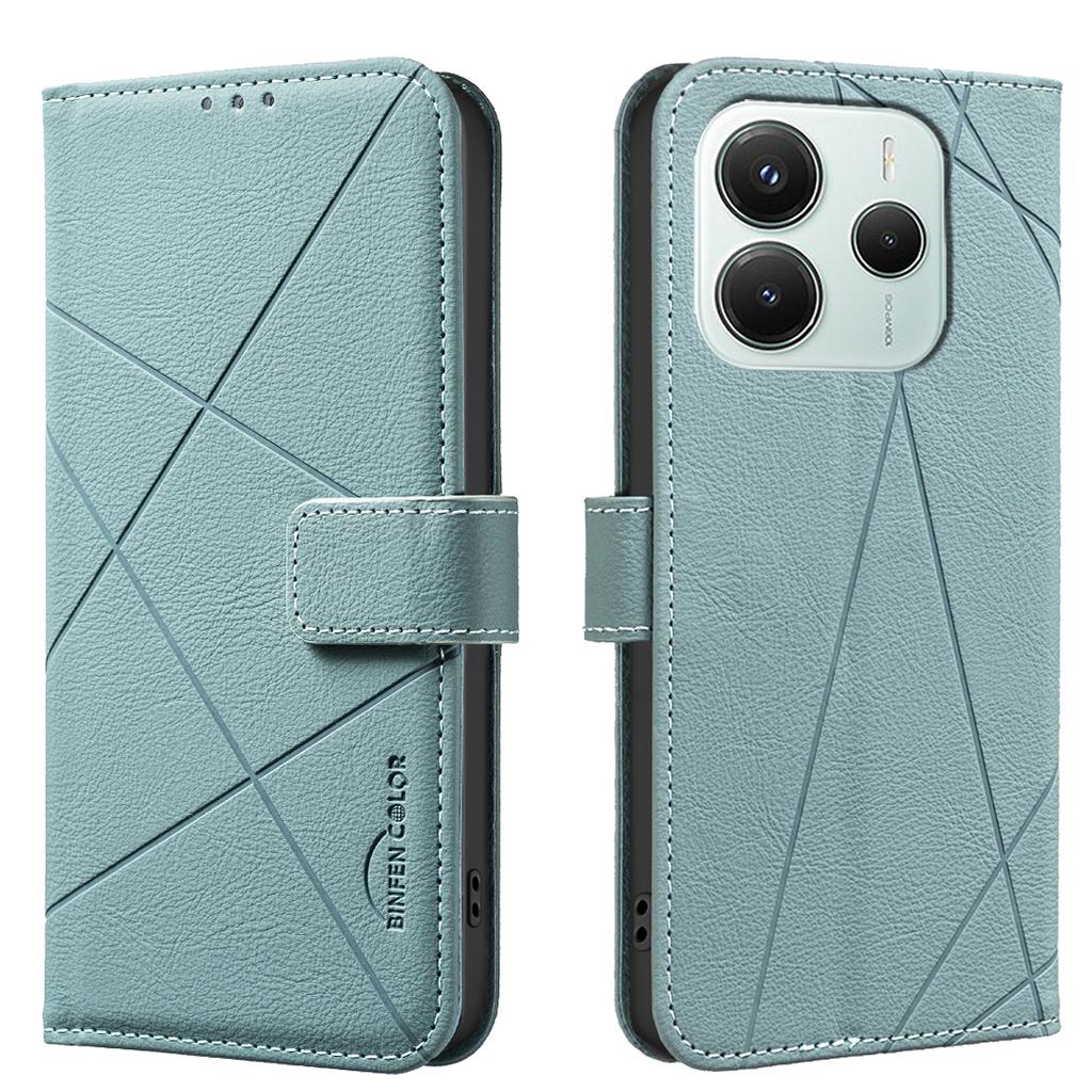 For Xiaomi Poco M7 Pro 5G/Xiaomi Redmi Note 14 5G Case BINFEN COLOR BF35 Geometry Imprinted Leather Phone Cover RFID Blocking Wallet Stand