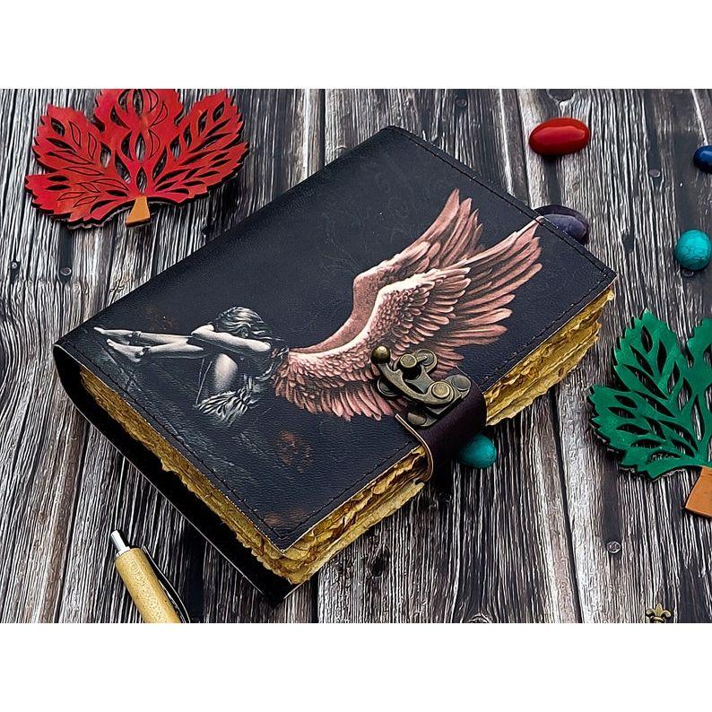 

кожаный журнал fery блокнот для мужчин женщин 7×5 ручной работы decle Edge Pepar пустая книга заклинаний дорожный скетчбук блокнот дневник с замком 7 x 5 in