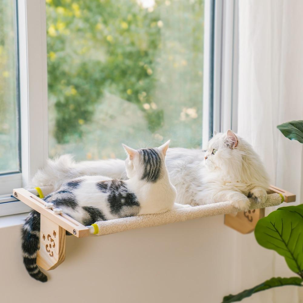 Breathable Cat Bed with Wooden Frame Space-Saving Durable Window Sill Hammock Warm and Comfortable Pet Products Supplies