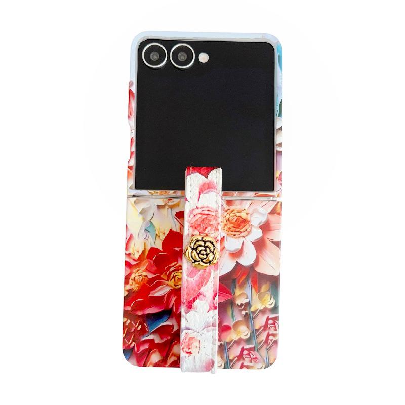Embossed Watercolor Flower Samsung Z Flip6/5/7 Case with Anti-Lost Wrist Strap