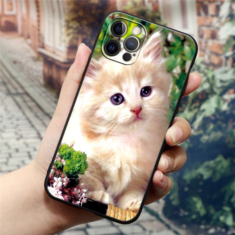 Apple Hülle für iPhone 11 12 13 mini Pro Max XS X XR 7 8 6 plus SE 2020 Weiche Silikonhüllen Cover Niedliche Cartoon Katze Blume Tier