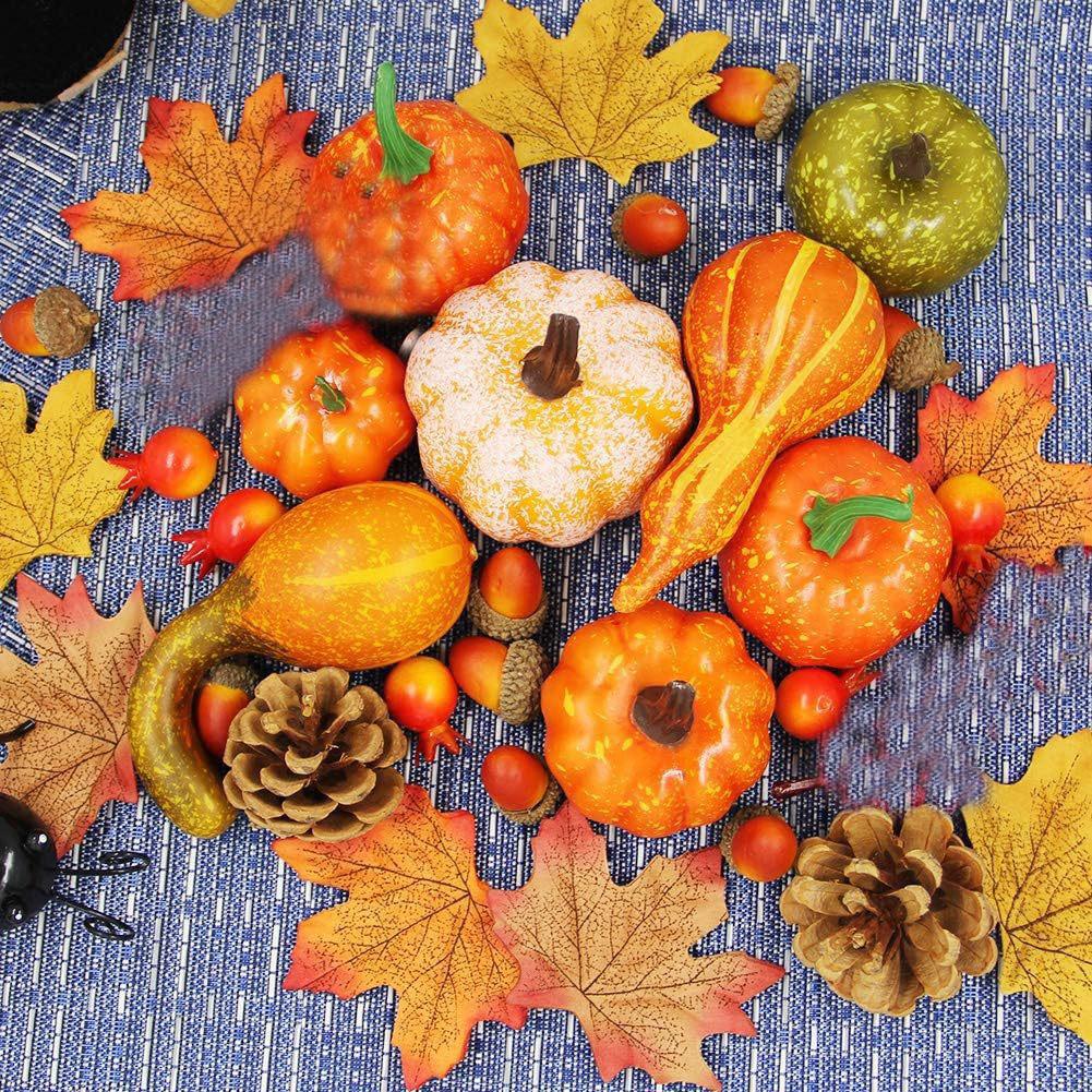 128Pcs Autumn Pumpkin Home Decorations Fall Home Decor Set Fall Harvest Decor Props Artificial Mini Pumpkin Gourd Acorn Berries